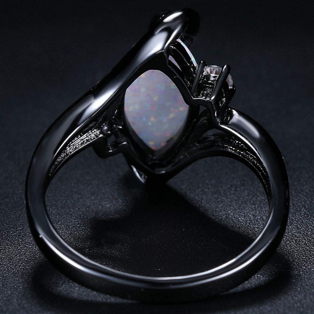 AONEW Big Fire Opal Women Rings Wedding Engagement Band White Opal Black Gold Party Rings Size 10