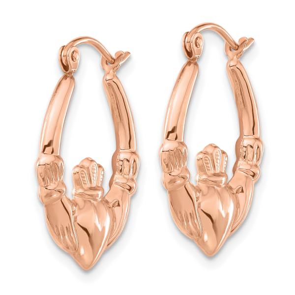 14K Rose Pink Gold Heart Love Irish Claddagh Celtic Hoop Earrings Jewelry