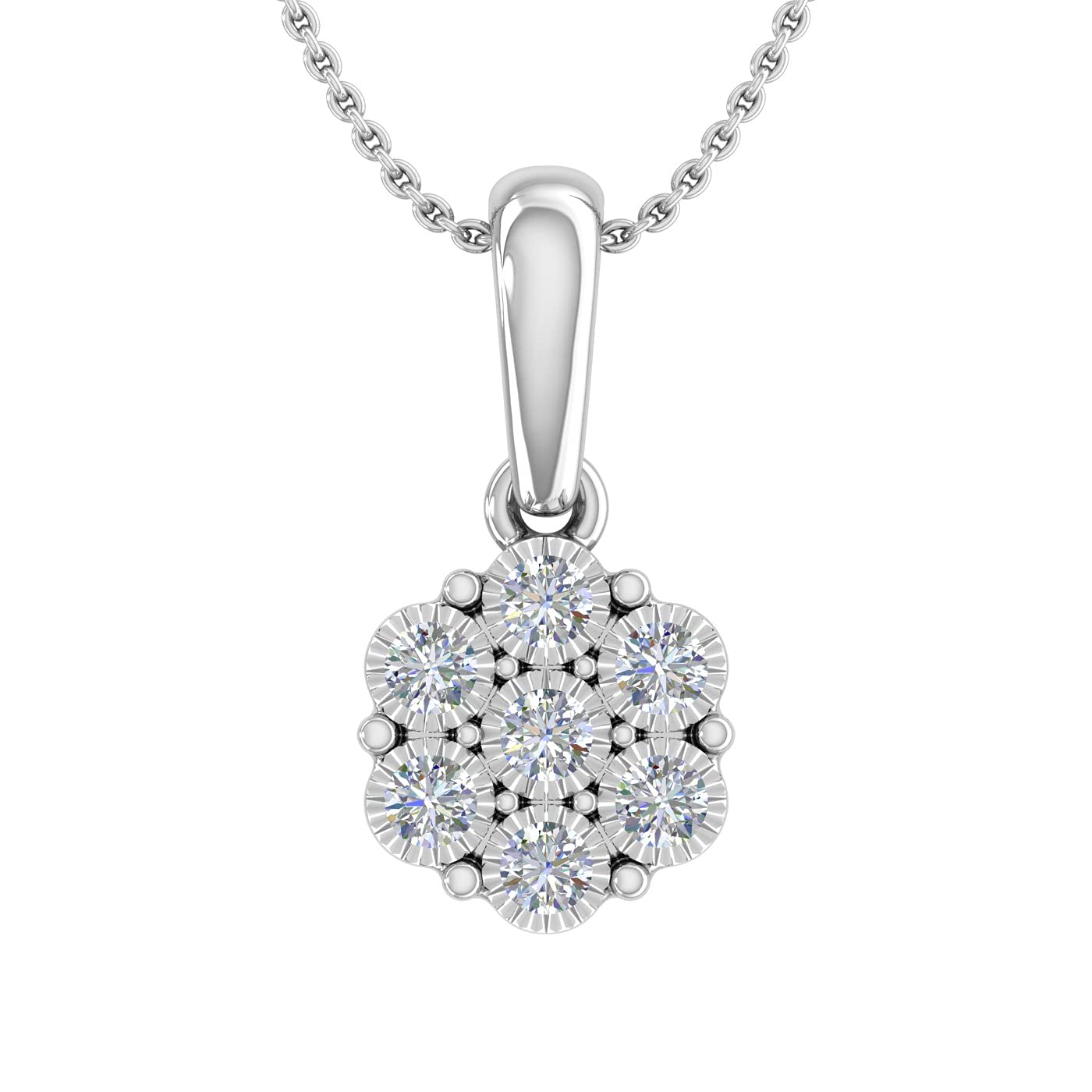 FINEROCK 925 Sterling Silver 7 Stone Cluster Pendant Necklace (0.11 Carat)