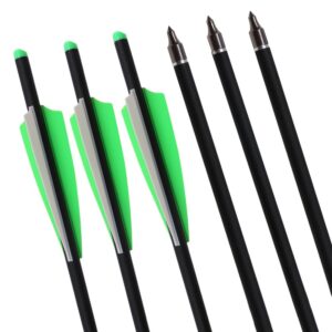 TOPARCHERY 12pcs Crossbow Arrows Crossbow Bolts 20 inch Hunting Archery Crossbow Carbon Arrows with 4 inch Vanes and Replaced Arrowhead/Tip (A Green white 20'')