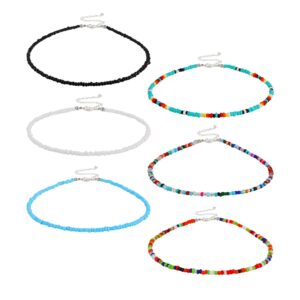 hicarer 6 pieces women bohemian necklaces seed bead necklaces adjustable glass beaded choker jewelry for women summer beach(beautiful style)