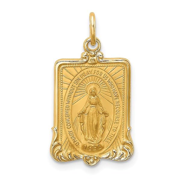 IceCarats 14K Yellow Gold Rectangle Our Lady of Miraculous Medal Blessed Virgin Mary Necklace Charm Pendant 24mm x 13.25mm Only