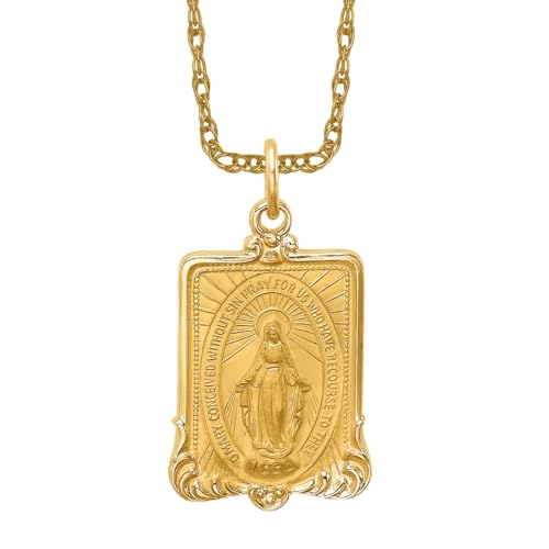 IceCarats 14K Yellow Gold Rectangle Our Lady of Miraculous Medal Blessed Virgin Mary Necklace Charm Pendant 24mm x 13.25mm Only