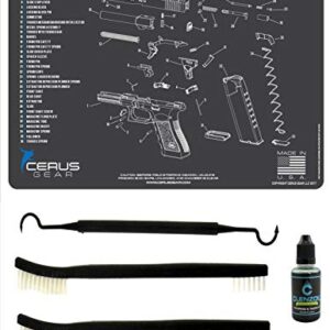 Gen 3 5 PC EDOG Cerus Gear Schematic (Exploded View) Heavy Duty Pistol Cleaning 12x17 Padded Gun-Work Surface Protector Mat Solvent & Oil Resistant & 3 PC Cleaning Essentials & Clenzoil