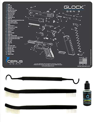 Gen 3 5 PC EDOG Cerus Gear Schematic (Exploded View) Heavy Duty Pistol Cleaning 12x17 Padded Gun-Work Surface Protector Mat Solvent & Oil Resistant & 3 PC Cleaning Essentials & Clenzoil