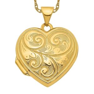 icecarats 14k yellow gold reversible heart love personalized photo locket necklace charm pendant 24mm x 18.6mm only