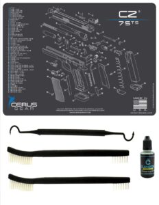 cz 75 5 pc edog cerus gear schematic (exploded view) heavy duty pistol cleaning 12x17 padded gun-work surface protector mat solvent & oil resistant & 3 pc cleaning essentials & clenzoil