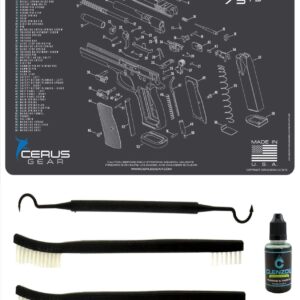 CZ 75 5 PC EDOG Cerus Gear Schematic (Exploded View) Heavy Duty Pistol Cleaning 12x17 Padded Gun-Work Surface Protector Mat Solvent & Oil Resistant & 3 PC Cleaning Essentials & Clenzoil