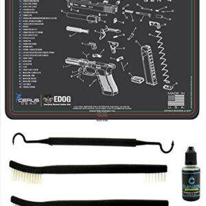 Gen 4 5 PC EDOG Schematic (Exploded View) Heavy Duty Pistol Cleaning 12x17 Padded Gun-Work Surface Protector Mat Solvent & Oil Resistant & 3 PC Cleaning Essentials & Clenzoil