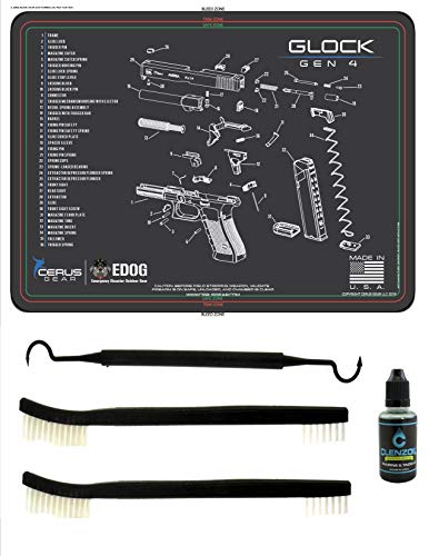 Gen 4 5 PC EDOG Schematic (Exploded View) Heavy Duty Pistol Cleaning 12x17 Padded Gun-Work Surface Protector Mat Solvent & Oil Resistant & 3 PC Cleaning Essentials & Clenzoil