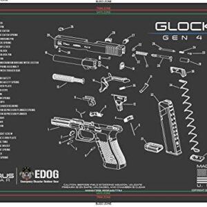 Gen 4 5 PC EDOG Schematic (Exploded View) Heavy Duty Pistol Cleaning 12x17 Padded Gun-Work Surface Protector Mat Solvent & Oil Resistant & 3 PC Cleaning Essentials & Clenzoil