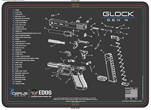 Gen 4 5 PC EDOG Schematic (Exploded View) Heavy Duty Pistol Cleaning 12x17 Padded Gun-Work Surface Protector Mat Solvent & Oil Resistant & 3 PC Cleaning Essentials & Clenzoil