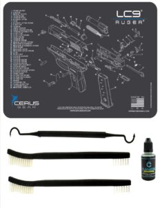 ruger lc9 5 pc edog cerus gear schematic (exploded view) heavy duty pistol cleaning 12x17 padded gun-work surface protector mat solvent & oil resistant & 3 pc cleaning essentials & clenzoil