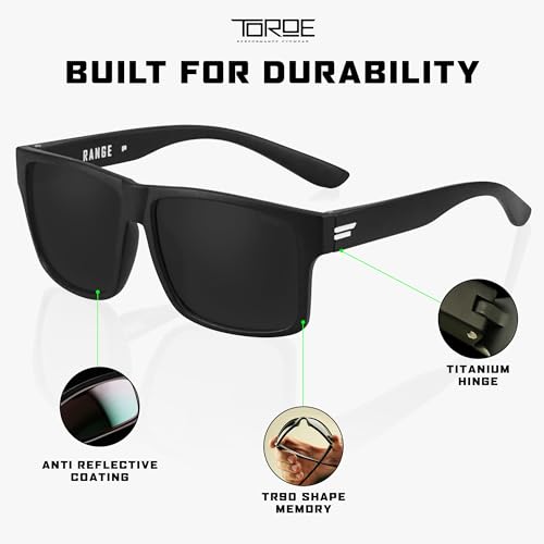 TOROE Classic RANGE TR90 Frame Polarized Unbreakable Sunglasses with Hydrophobic Coated Polycarbonate AR Lenses (Matte Black | Black (CAT4))