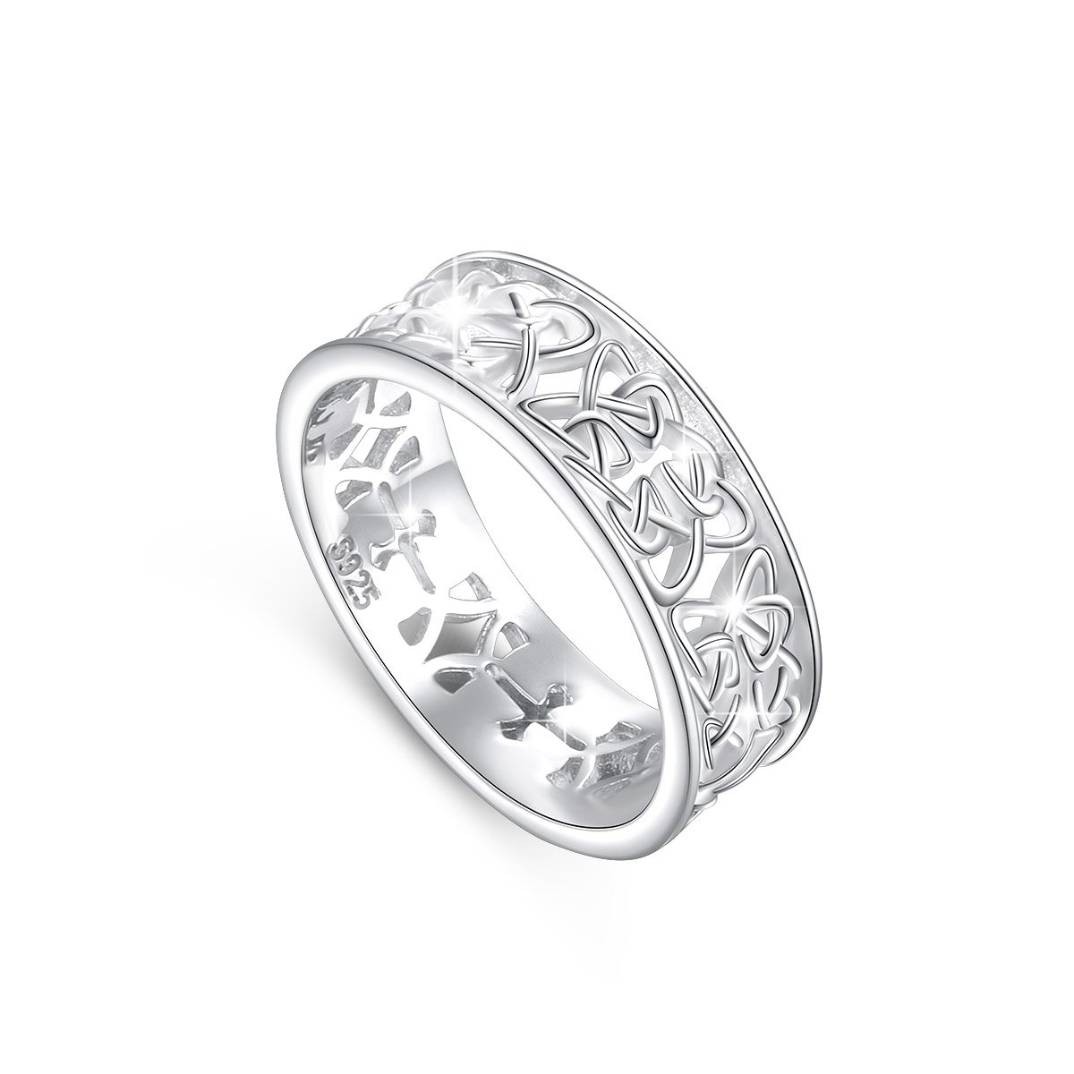 DAOCHONG 925 Sterling Silver Good Luck Irish Love Trinity Woven Celtic Knot Band Ring for Women Size 7.5 (7.5)