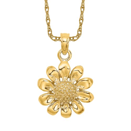 IceCarats 14K Yellow Gold Sunflower Necklace Daisy Pendant Sunshine Summer Flowers Charm Only