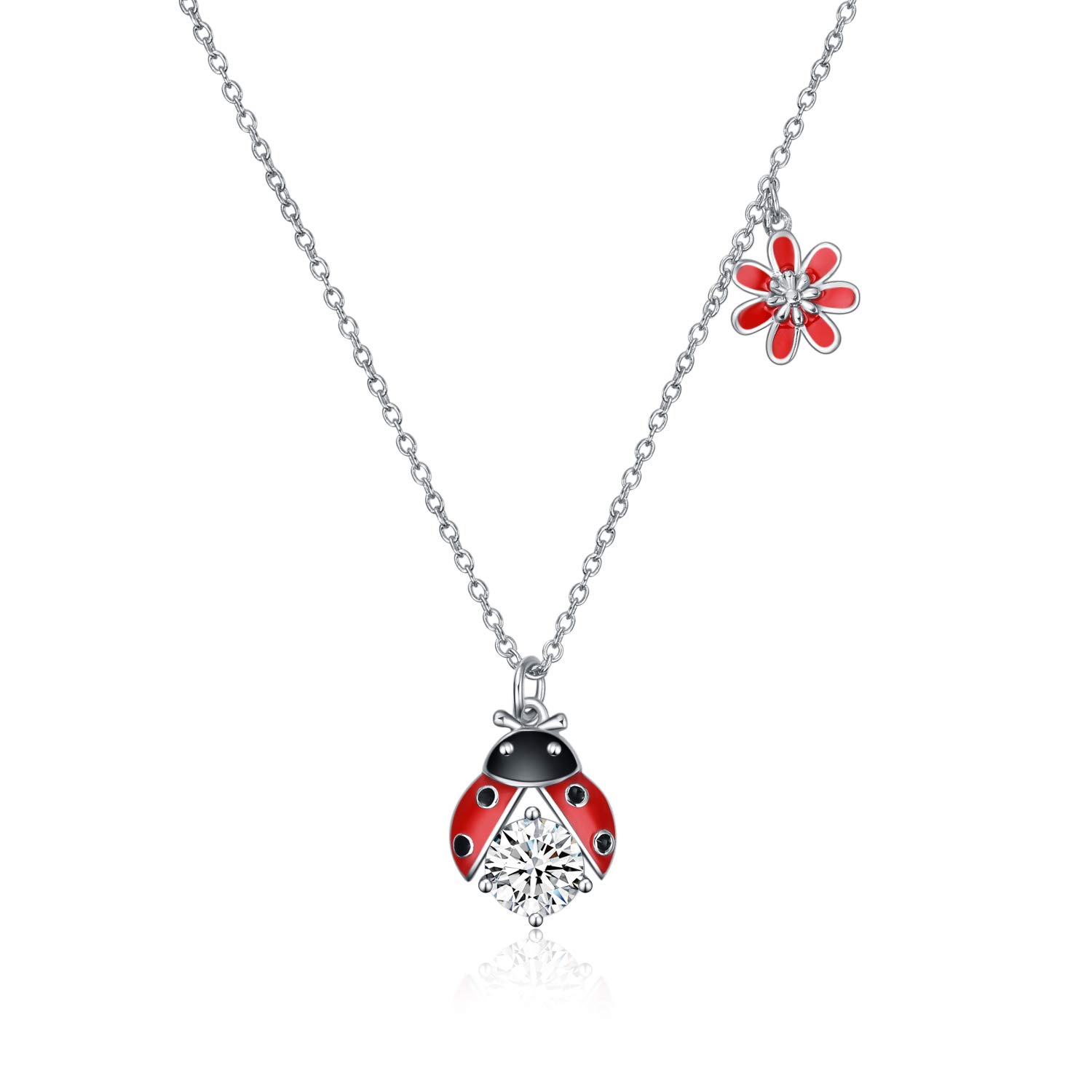 POPLYKE Ladybug Necklace for Women Sterling Silver Daisy Jewelry Gifts