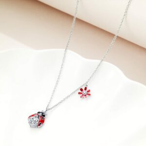 POPLYKE Ladybug Necklace for Women Sterling Silver Daisy Jewelry Gifts