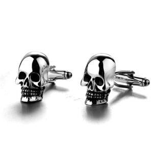 bxle cool skull cuff-links, unique 3d skeleton cufflinks, gothic shirt studs button for young men theme party, groomsmen gift, pirate & punk style suit accesorries jewelry (d)