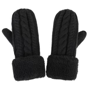 Verabella Womens Mittens Cold Weather Sherpa Lined Mittens Women Winter Mittens Warm Mittens for Women,2 Pairs,Black/Light Grey Braid