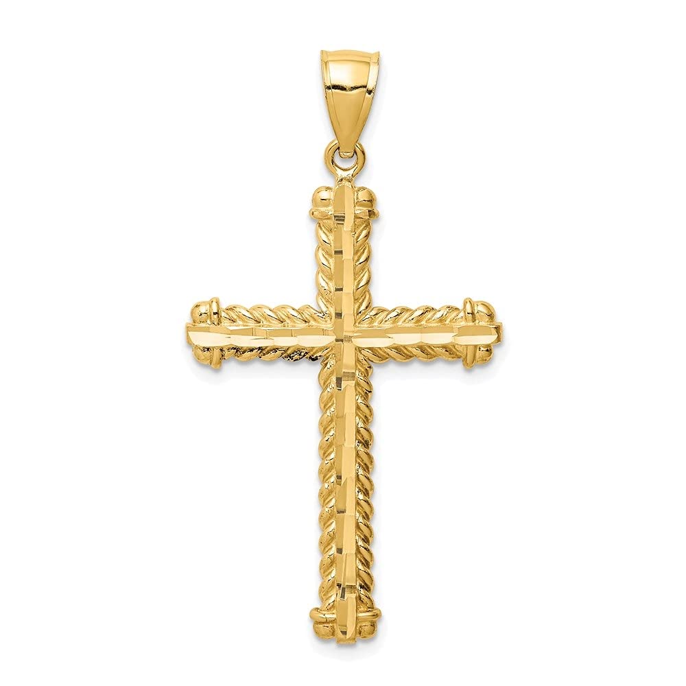 Diamond2Deal 14k Yellow Gold Diamond Cut Cross Pendant Fine Jewelry for Women (L- 43.5 mm, W- 23.25 mm)