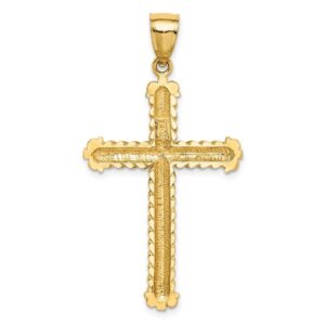 Diamond2Deal 14k Yellow Gold Diamond Cut Cross Pendant Fine Jewelry for Women (L- 43.5 mm, W- 23.25 mm)