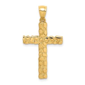 diamond2deal gift for mothers day 14k yellow gold nugget religious crucifix cross pendant for women (l- 32 mm w- 17.5 mm)