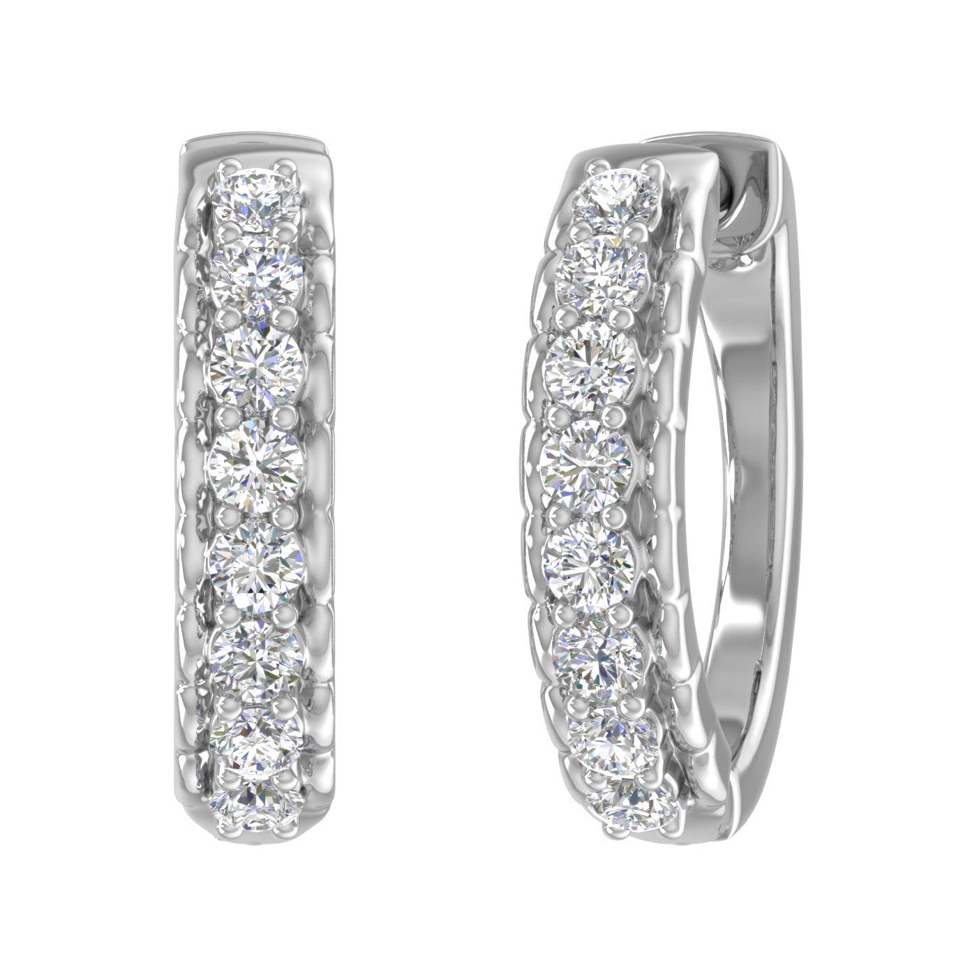 14K White Gold Natural Diamond Ladies Hoop Earrings (I1-I2 Clarity, 1/2 Carat)