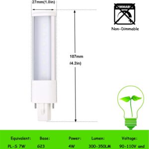 E-Simpo L135mm/5.3" 2-Pack 4W G23 PL-S 7W Plug in Recessed PL Bulb 2-Pin Horizontal Retrofit CFL PLS-7W Replacement 110V 220V 180° View Angle Ceiling Lamp (Daylight 6000-6500k)