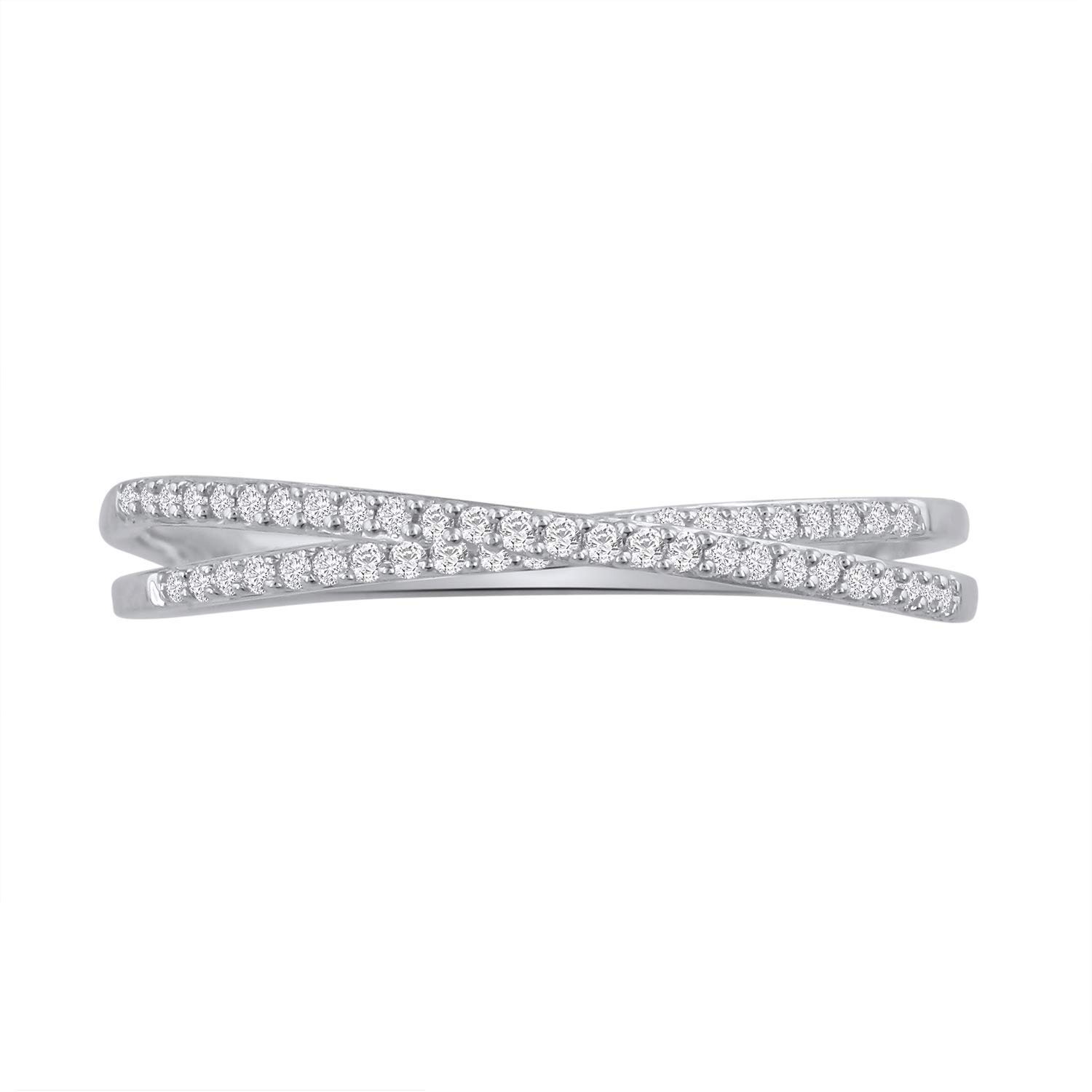 10K White Gold Diamond Bypass Wedding Band Ring (0.14 Carat) (Ring Size 7)