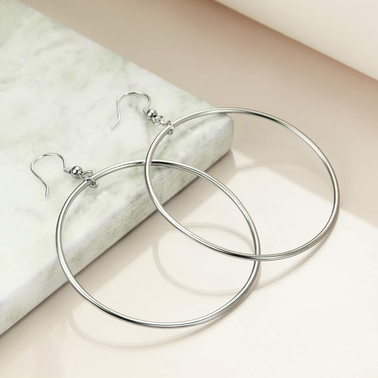 Sterling Silver Large Hoop Circle Dangle Drop Earrings for Women Ldaies 50mm (50mm, silver)