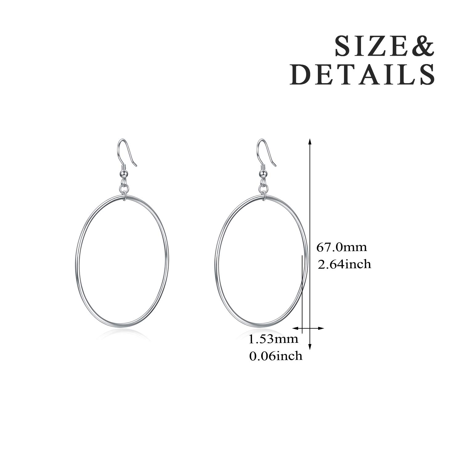 Sterling Silver Large Hoop Circle Dangle Drop Earrings for Women Ldaies 50mm (50mm, silver)