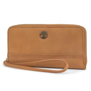 Timberland womens Leather Rfid Zip Around Wallet Clutch With Wristlet Strap, Wheat (Nubuck), One Size