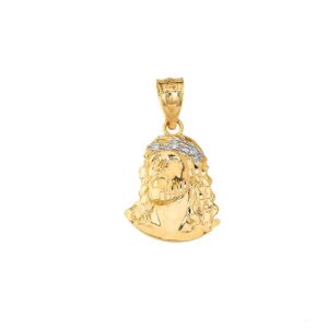 certified 14k yellow gold jesus christ face head diamond (small) 0.86" charm pendant