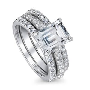 berricle sterling silver solitaire wedding engagement rings 2.6 carat emerald cut cubic zirconia cz ring set for women, rhodium plated size 7.5