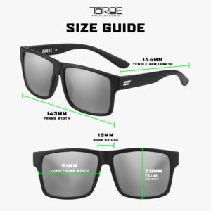 TOROE Classic RANGE Black Frame Polarized TR90 Unbreakable Sunglasses with Hydrophobic Coated Polycarbonate AR Lenses (Matte Black | Silver (CAT3))