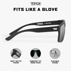 TOROE Classic RANGE Black Frame Polarized TR90 Unbreakable Sunglasses with Hydrophobic Coated Polycarbonate AR Lenses (Matte Black | Silver (CAT3))