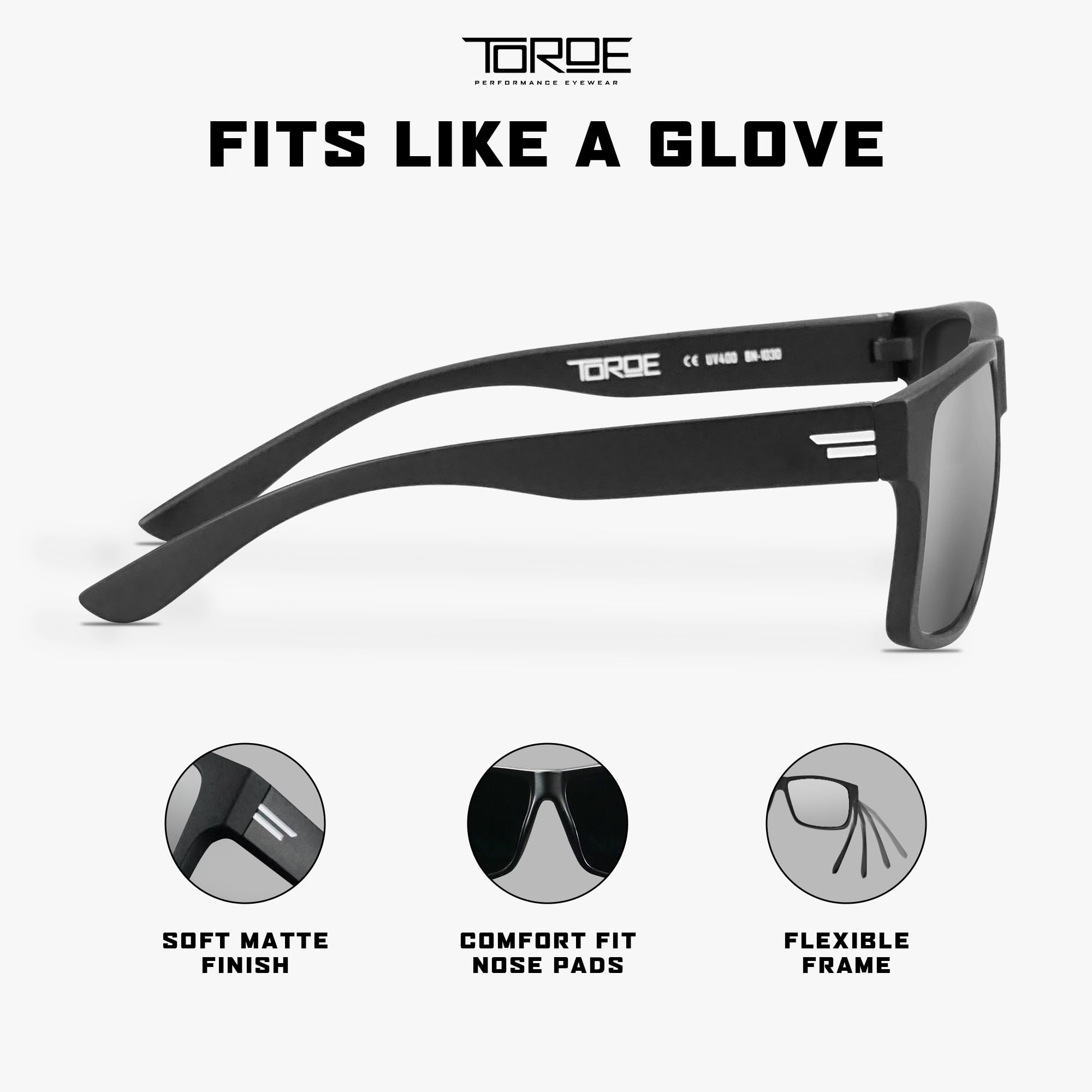 TOROE Classic RANGE Black Frame Polarized TR90 Unbreakable Sunglasses with Hydrophobic Coated Polycarbonate AR Lenses (Matte Black | Silver (CAT3))