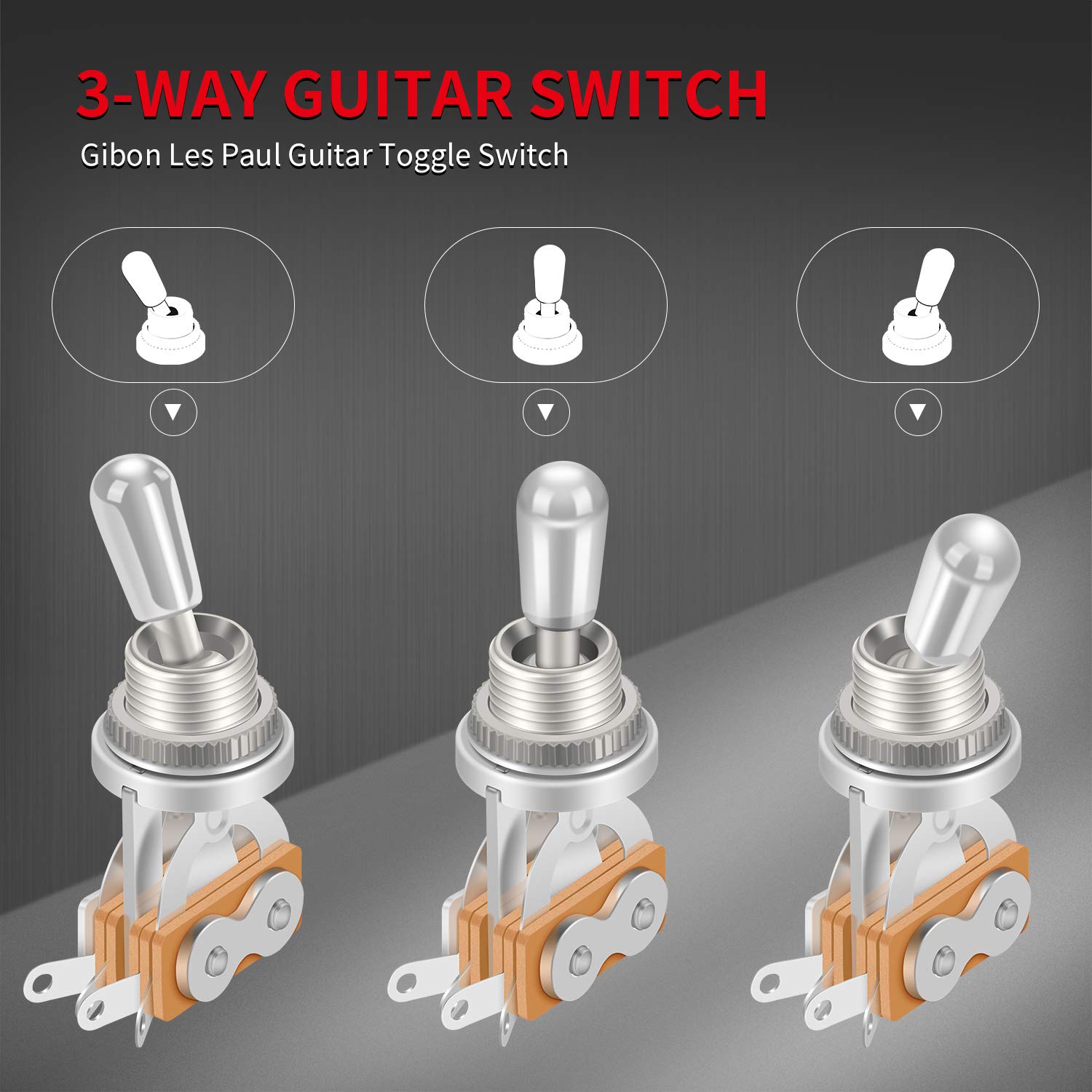 DaierTek Gibon Les Paul Guitar Toggle Switch 3-way Pickup Selector for Electric Guitar Silver Tip