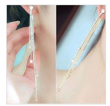 XINSHUN Women's Linear Long Tassels Diamante Rhinestone Dangle Party Eardrop Earrings Silver One Size