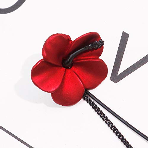 Trendy Red Green Poppy Flower Black Long Line Bar alloy Tassel Earrings for Women Charm Drop Dangle Earring Jewelry (Red)