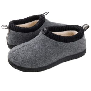 ULTRAIDEAS Men's Cozy Memory Foam Slippers with Warm Fleece Lining, Wool-Like Blend Micro Suede House Shoes with Indoor Outdoor Rubber Sole(Grey, Size 12)