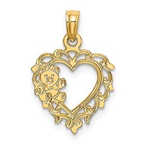 IceCarats 14K Yellow Gold Gummy Teddy Bear Heart Necklace Love Pendant Charm Only