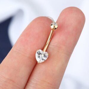 OUFER 14K Gold Heart Solitaire Cubic Zirconia Belly Button Rings Navel Rings Body Piercing Jewelry