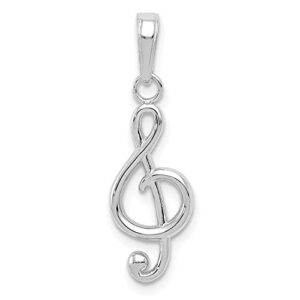 IceCarats 14K White Gold Treble Clef Music Note Necklace Charm Pendant 25mm x 8.13mm Only