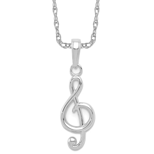 IceCarats 14K White Gold Treble Clef Music Note Necklace Charm Pendant 25mm x 8.13mm Only