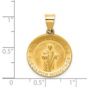 Jewelry Stores Network San Judas Tadeo Ruega Por Nosotros Spanish Words on Round Penny Size Medal Pendant in Real 14k Yellow Gold 19mm