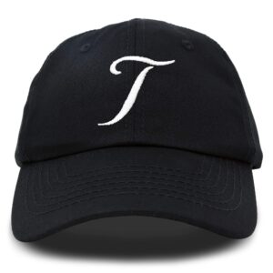 DALIX Initial Hat Letter T Black Womens Baseball Cap Monogram Cursive Embroider