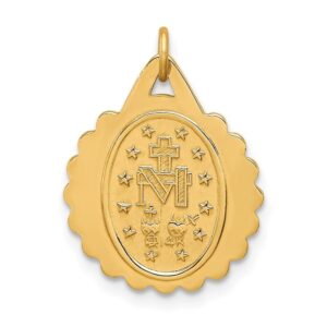 Diamond2Deal 14k Yellow Gold Satin Small Round Scalloped Miraculous Medal (L- 20 mm W- 14.8 mm)