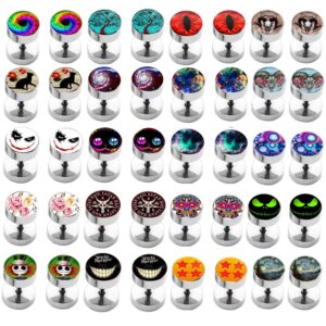 28pcs cheater fake ear plugs satinless steel gauges illusion tunnel piercing stud screw earrings 14style